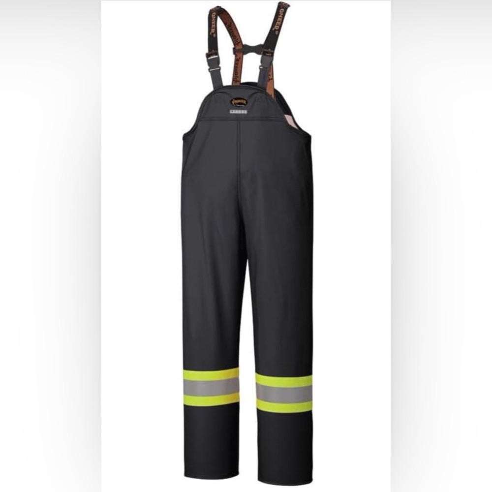 PIONEER Black Men’s Reflective Rain Overalls with Hi-Vis Trim